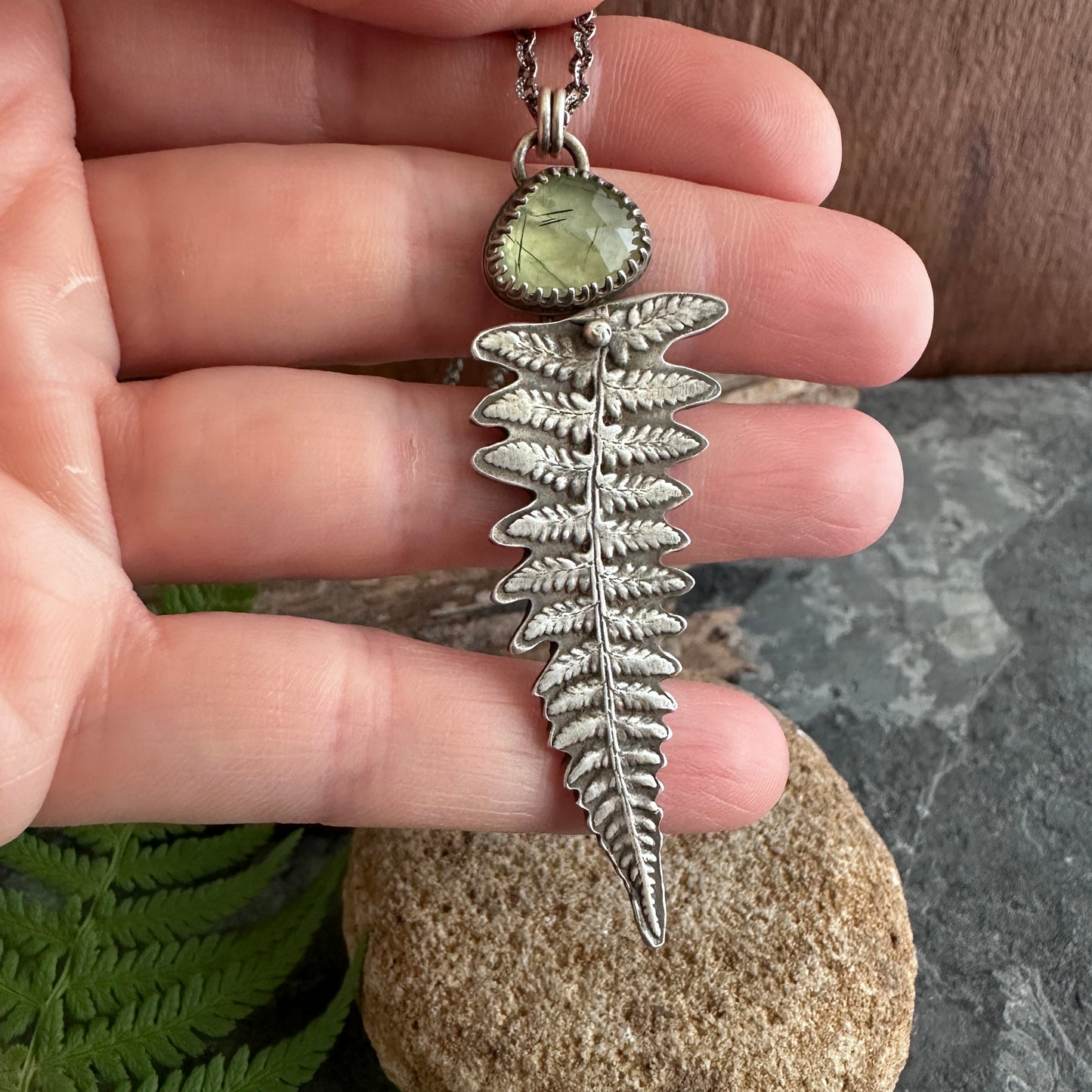 Woodland Fern Necklace with Prehnite