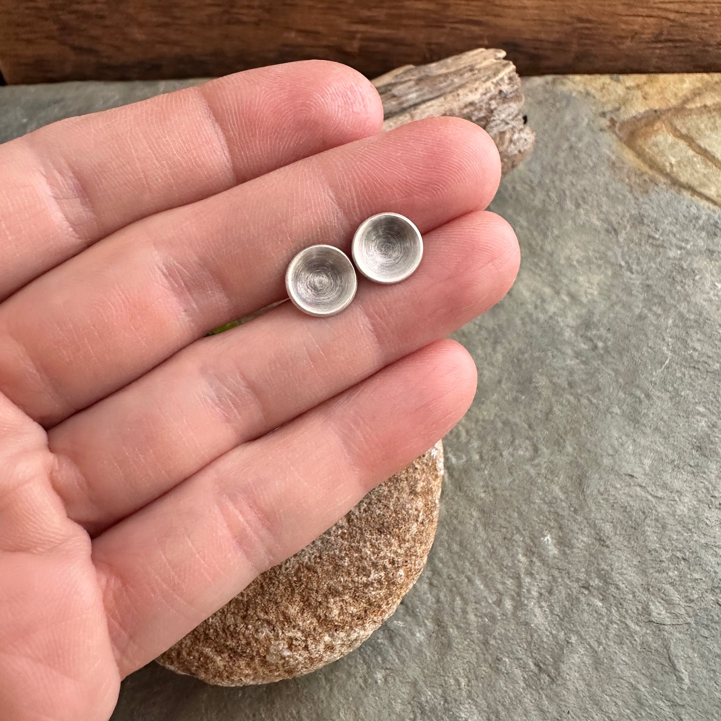 Sterling Silver Cup Lichen Post Earrings