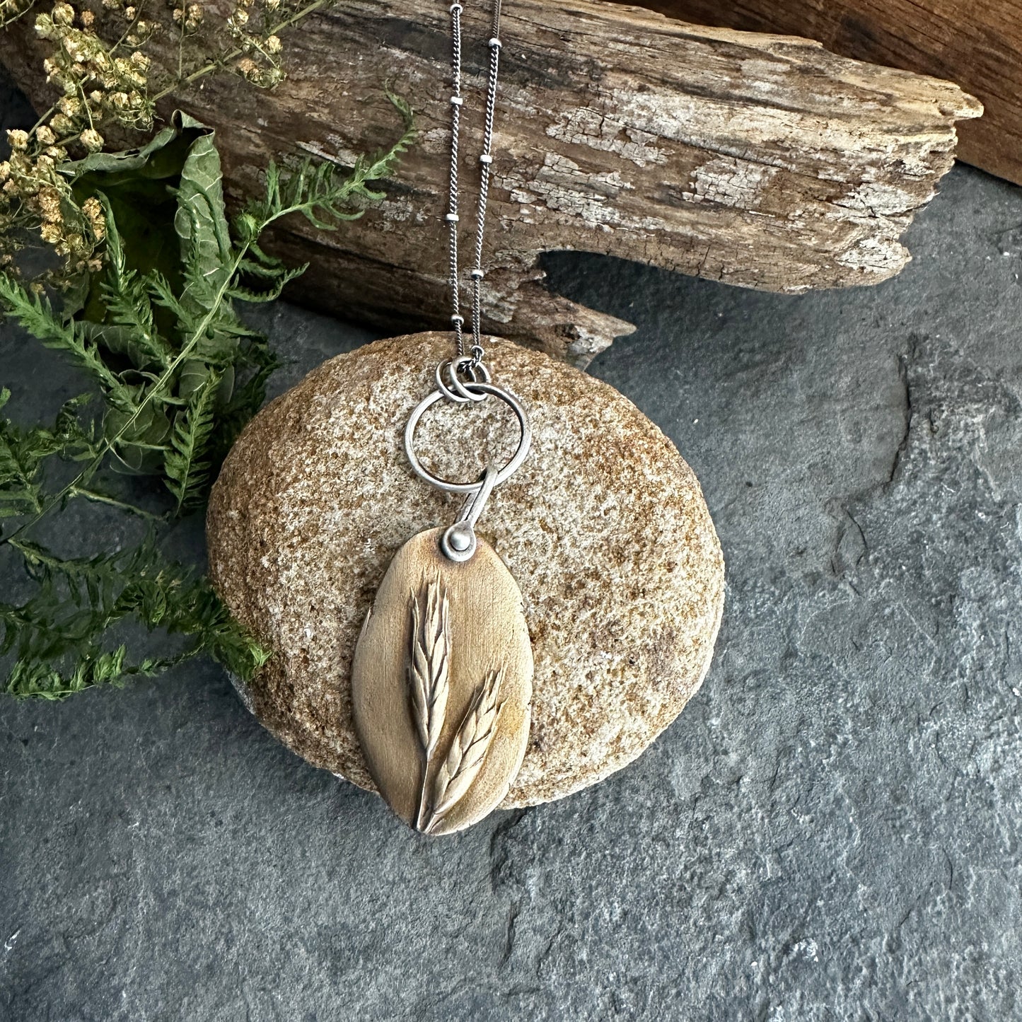 Bronze Orchard Grass on Sterling Silver Chain