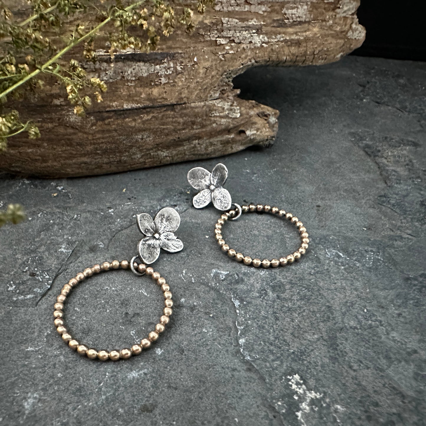 Sterling Silver Hydrangea with 14K Gold Filled Hoops