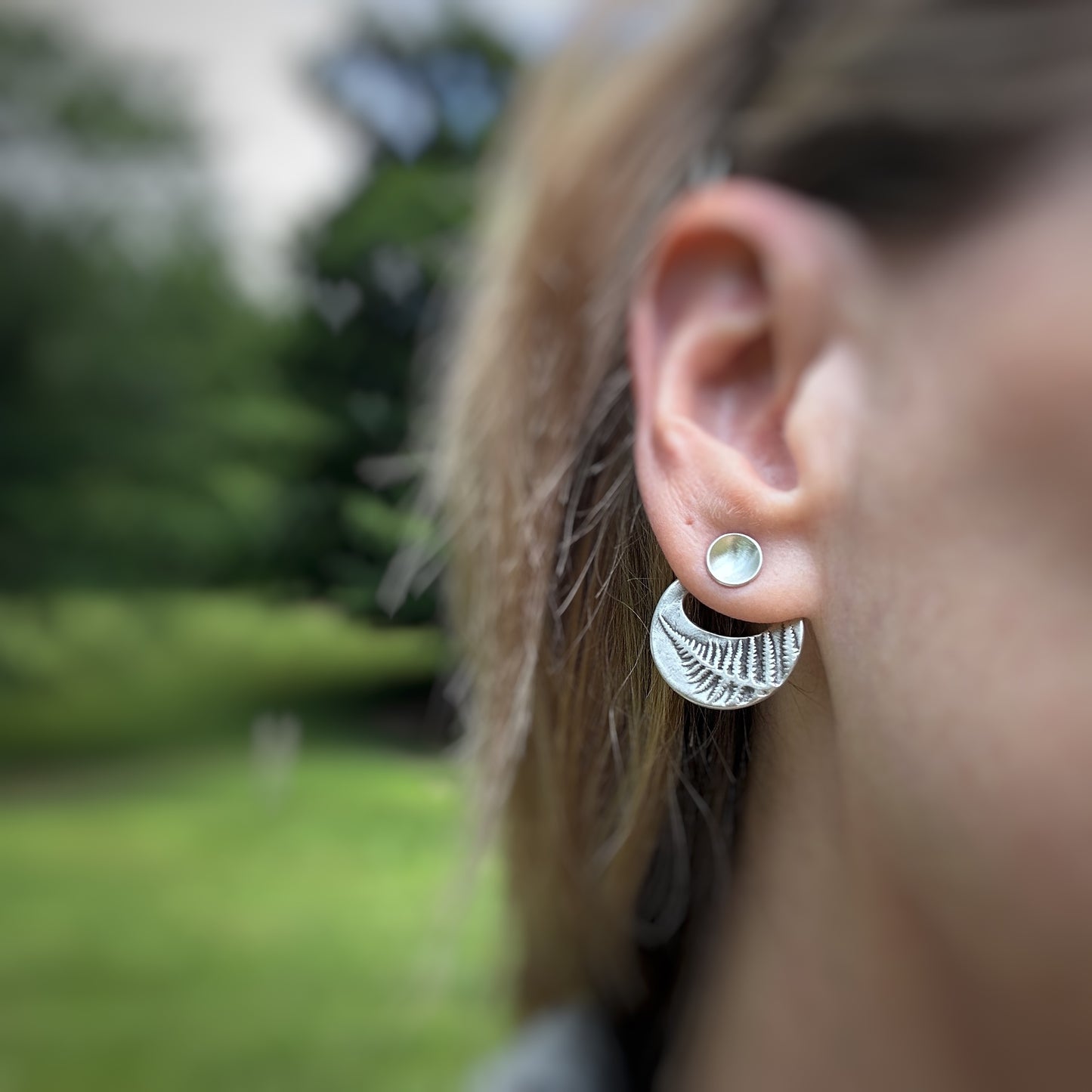 Large Botanical Ear Jacket Earrings with Cup Lichen Studs