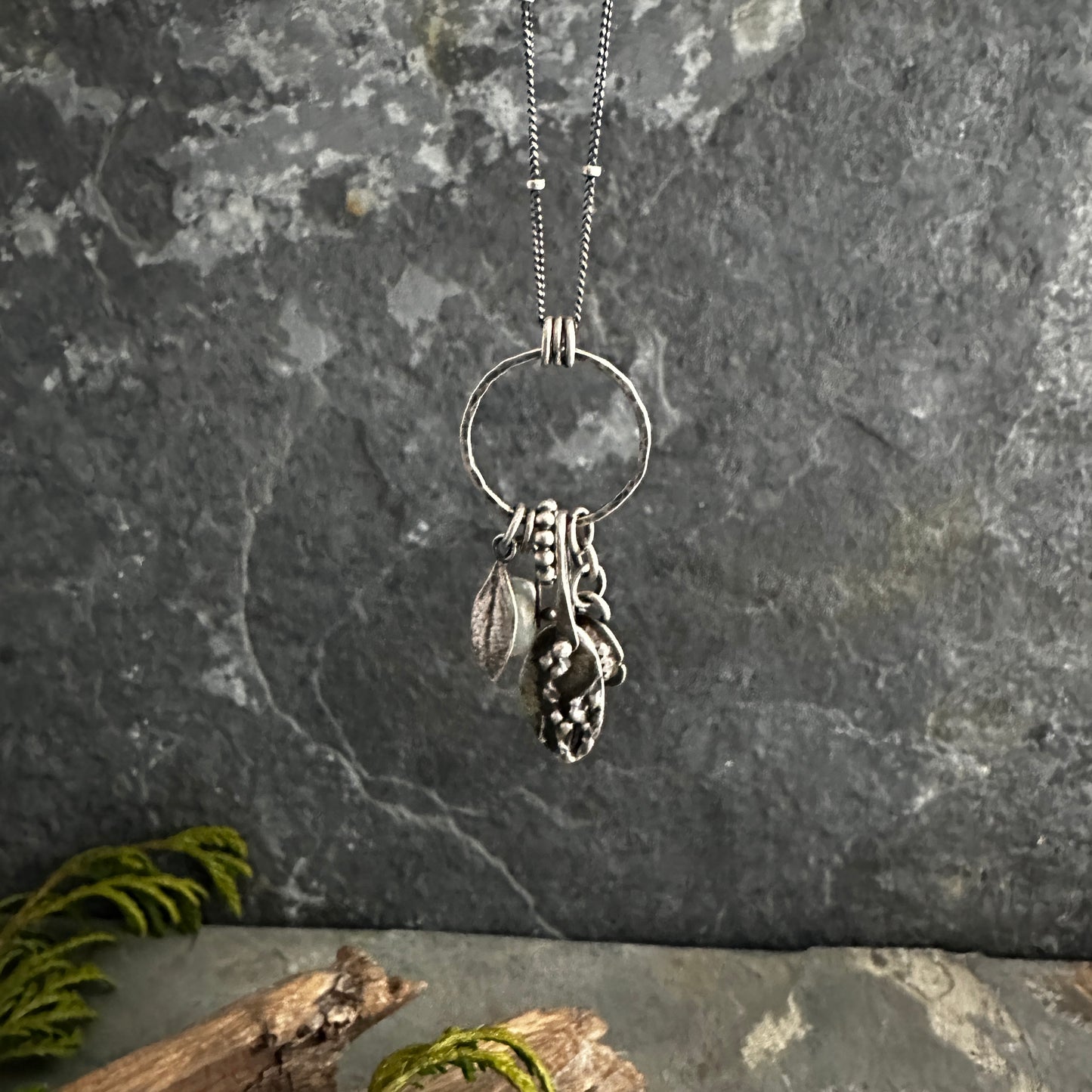 Moss Spores Charm Necklace with Kyanite