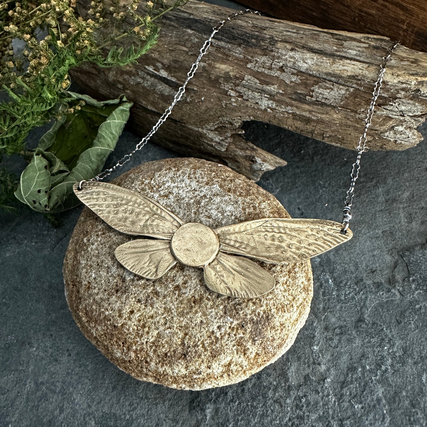 Bronze Cicada Wings with Moon Necklace