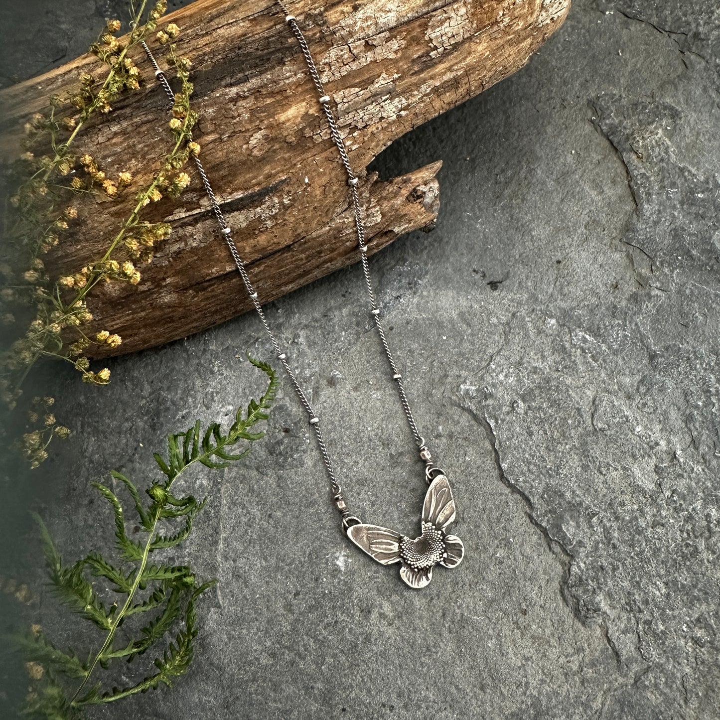 Sterling Silver Daisy Butterfly Necklace