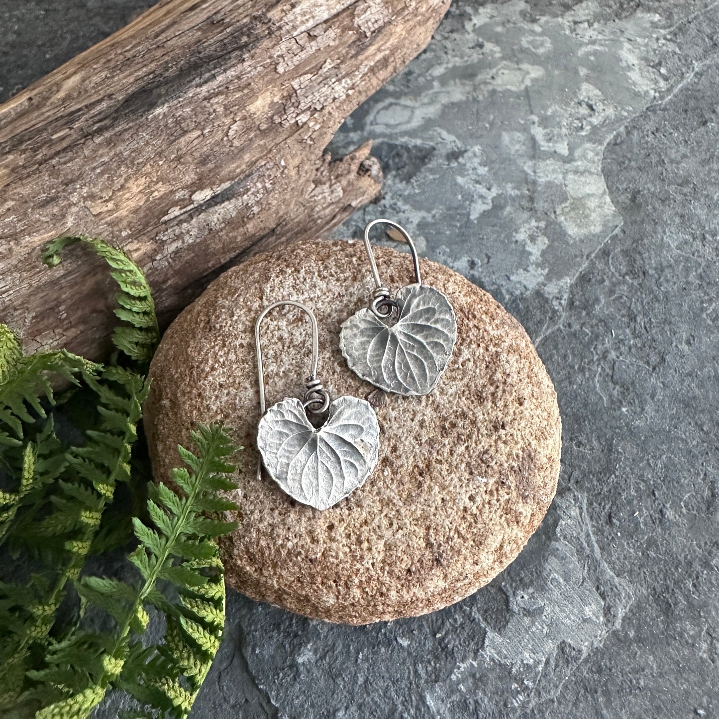 Violet Leaf Earrings | Sterling Silver Botanical Dangles