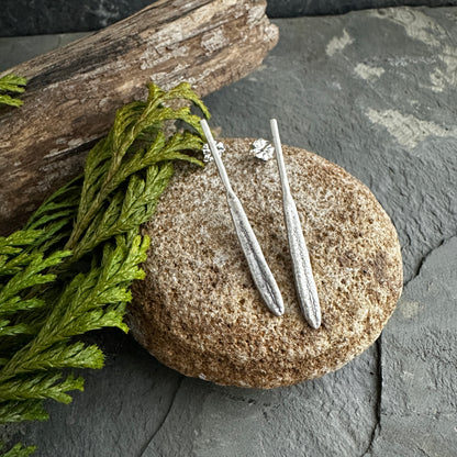 Sterling Silver Rosemary Leaves Long Post Earrings