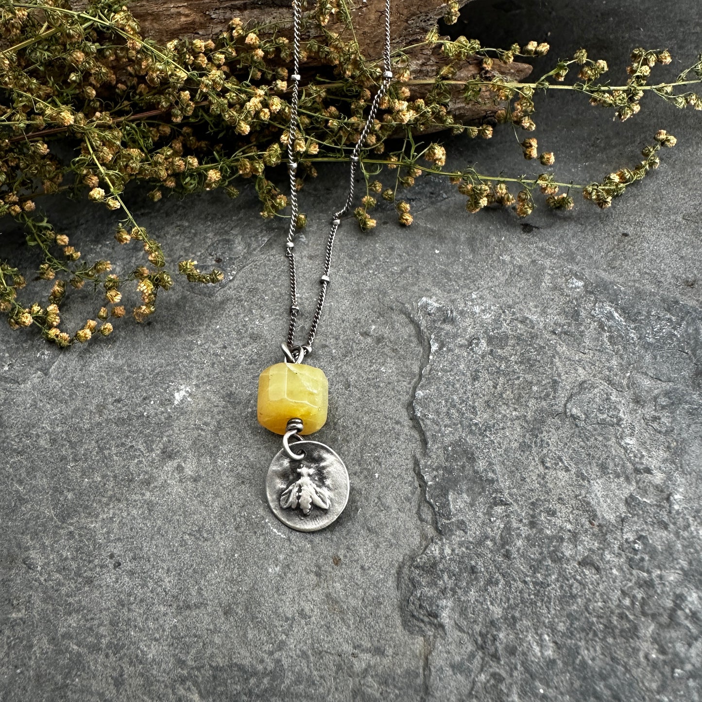 Honey Bee Necklace with Yellow Opal
