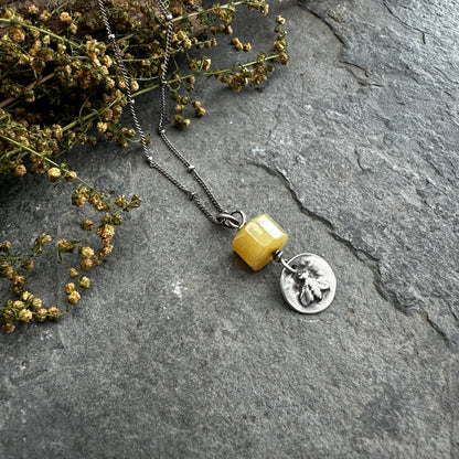 Honey Bee Necklace with Yellow Opal