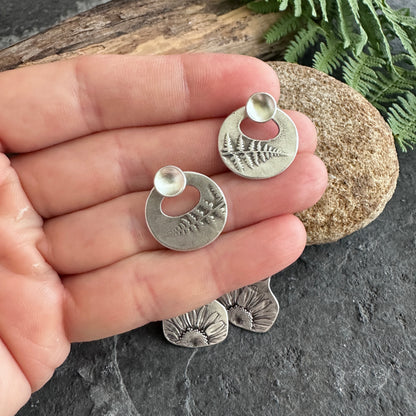 Small Botanical Ear Jacket Earrings with Cup Lichen Studs