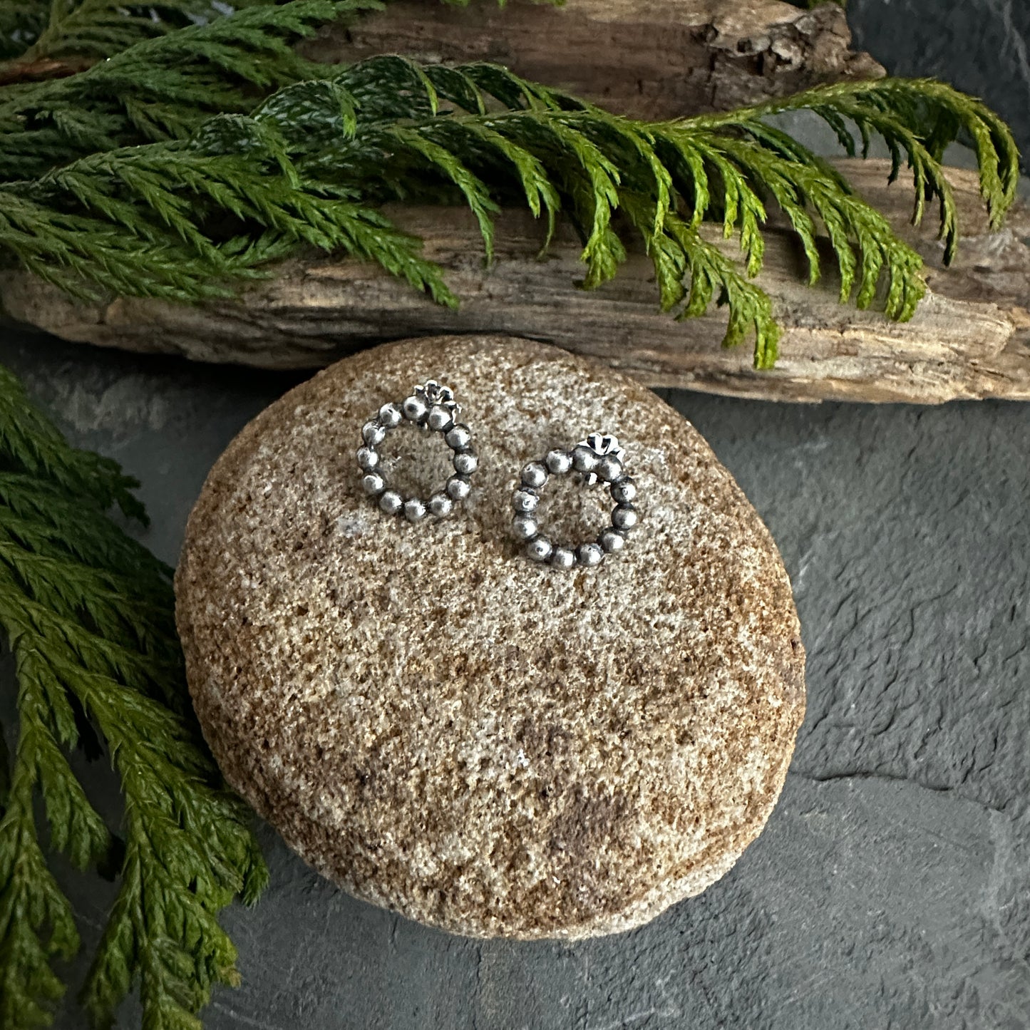 Sterling Silver Bead Wire Circle Post Earrings