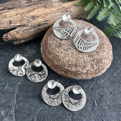 Large Botanical Ear Jacket Earrings with Cup Lichen Studs