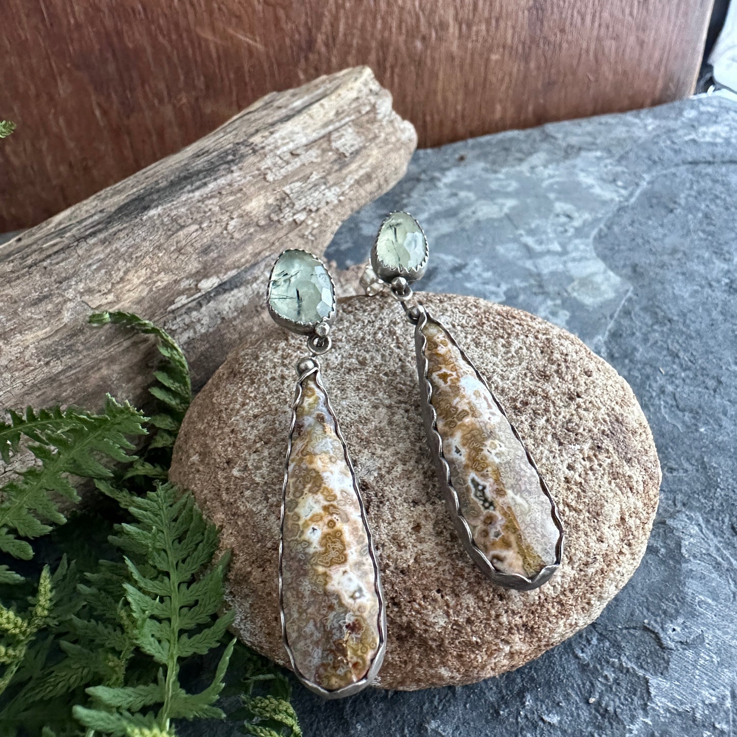 Prehnite & Ocean Jasper Earrings | Sterling Silver Statement Studs