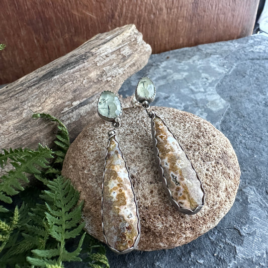 Prehnite & Ocean Jasper Earrings | Sterling Silver Statement Studs