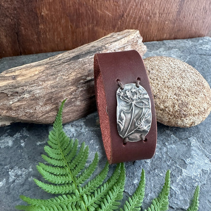 Queen Anne’s Lace Floral Leather Cuff Bracelet