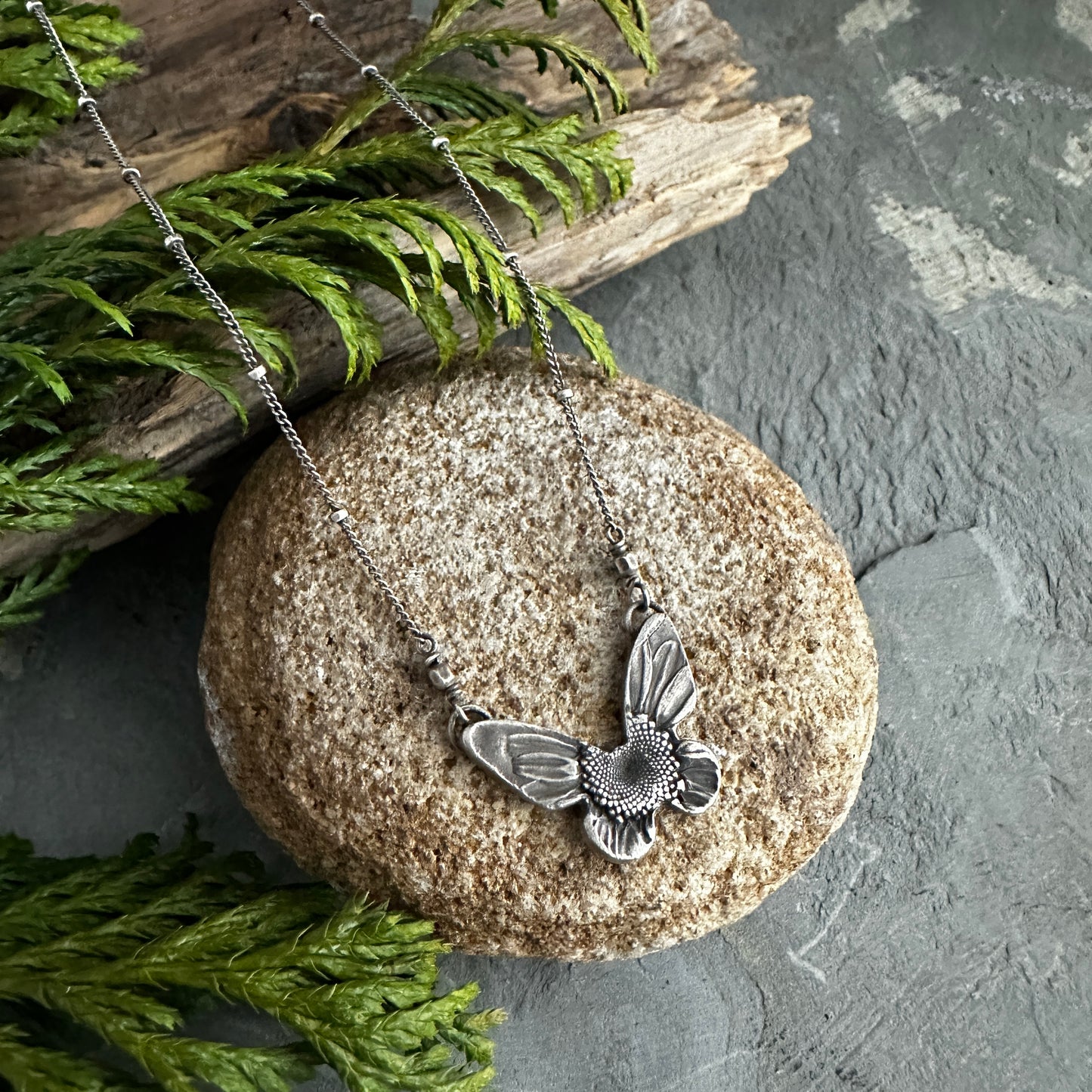 Sterling Silver Daisy Butterfly Necklace