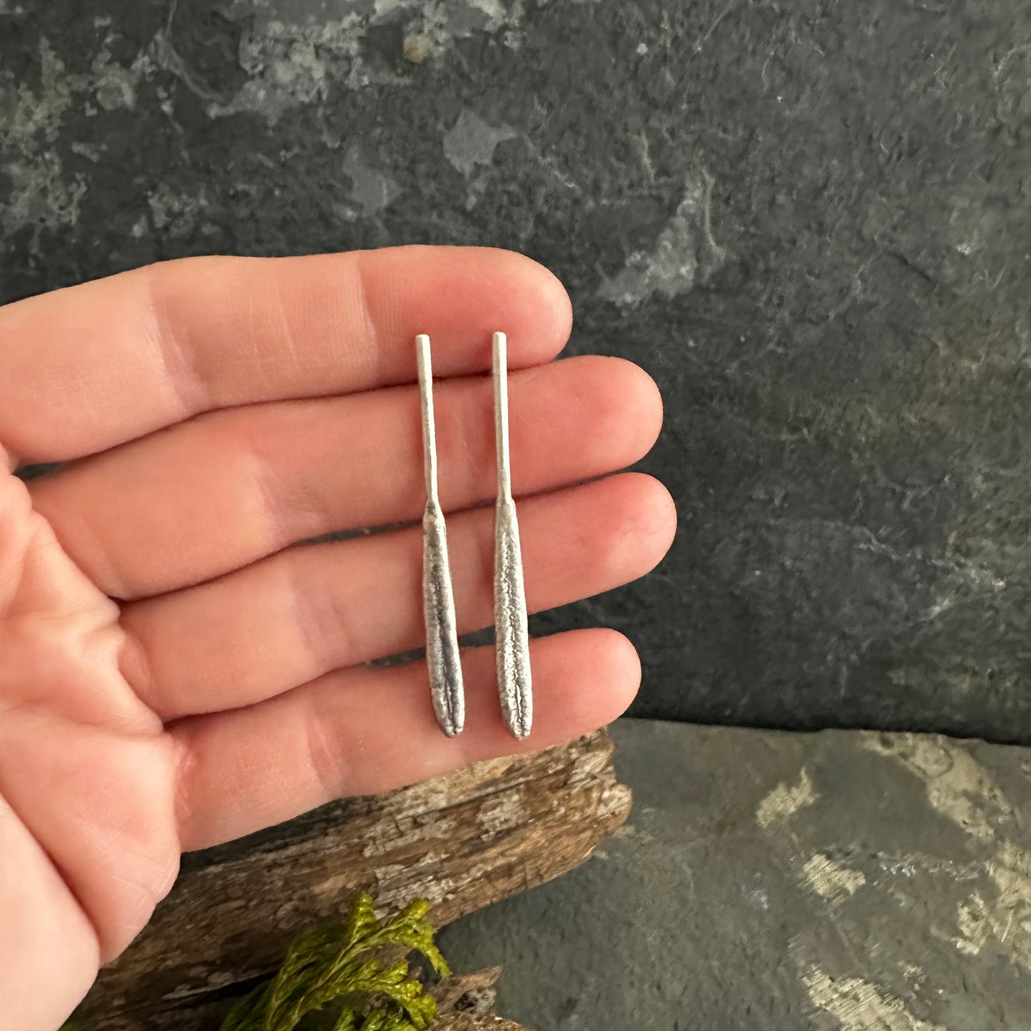 Sterling Silver Rosemary Leaves Long Post Earrings