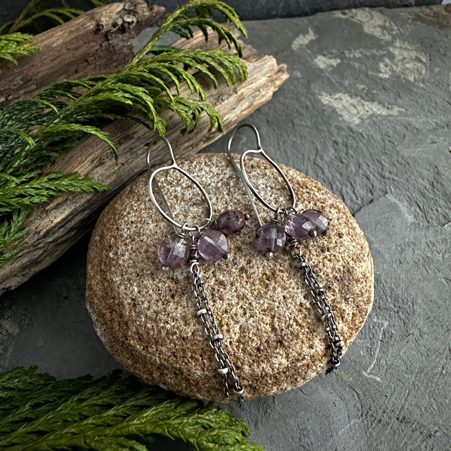 Purple Phantom Quartz and Sterling Silver earrings