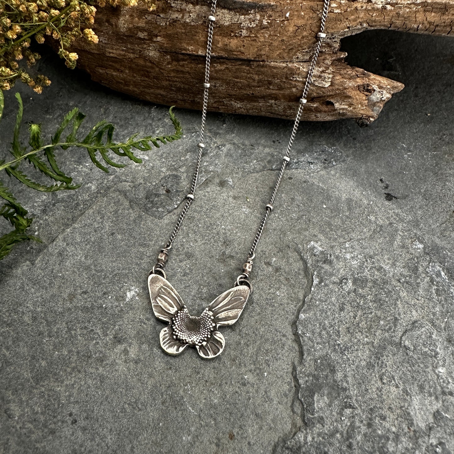 Sterling Silver Daisy Butterfly Necklace