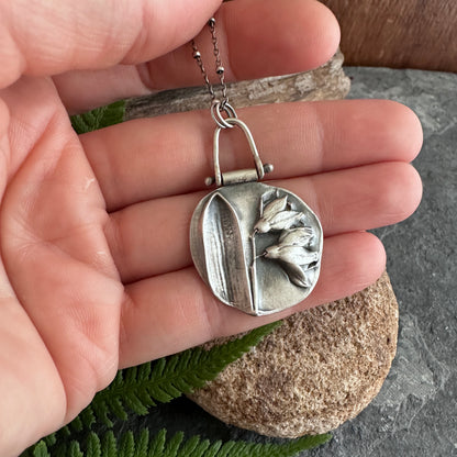 Sterling Silver Squill Blossoms Necklace | Oxidized Botanical Pendant | Handmade Nature Jewelry