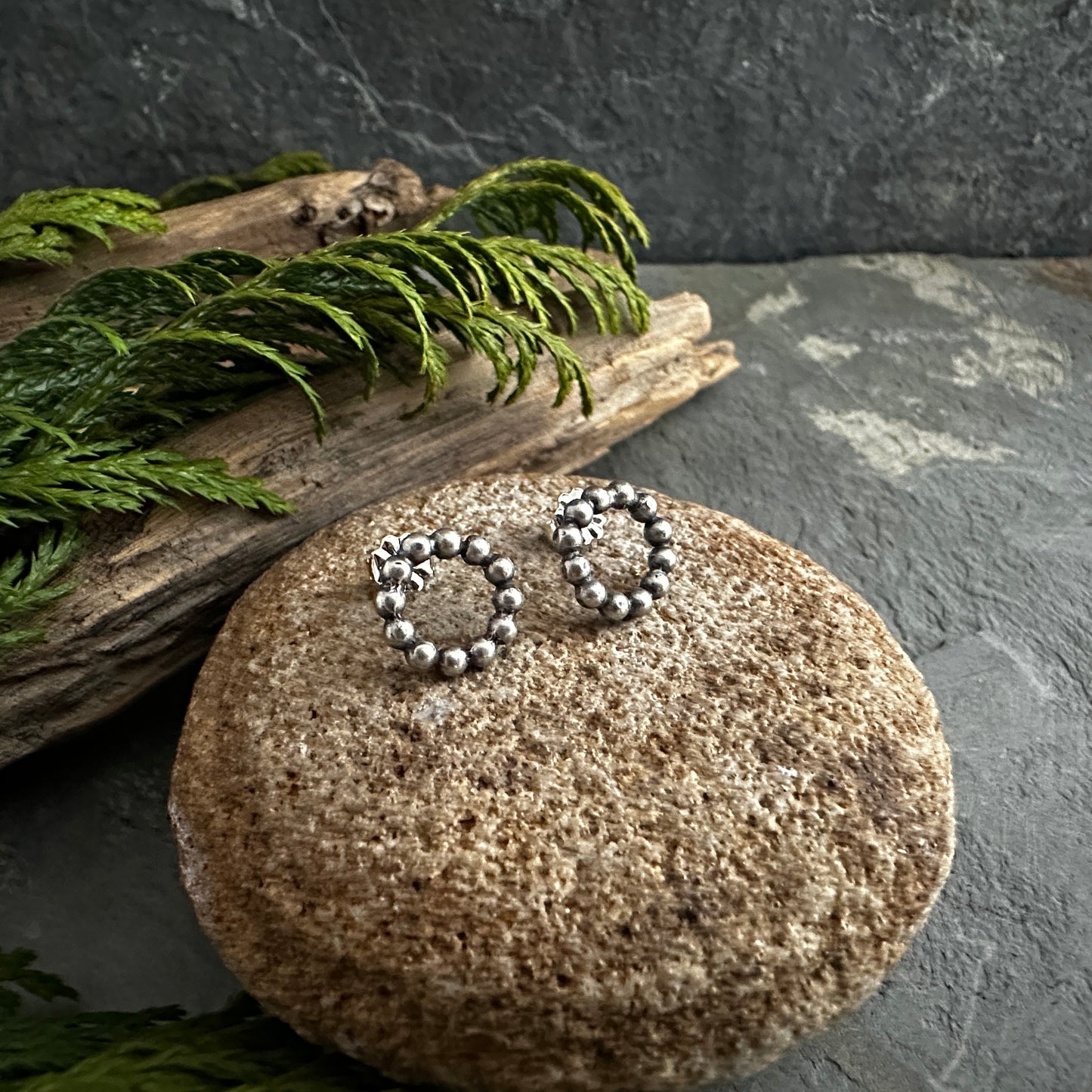 Sterling Silver Bead Wire Circle Post Earrings