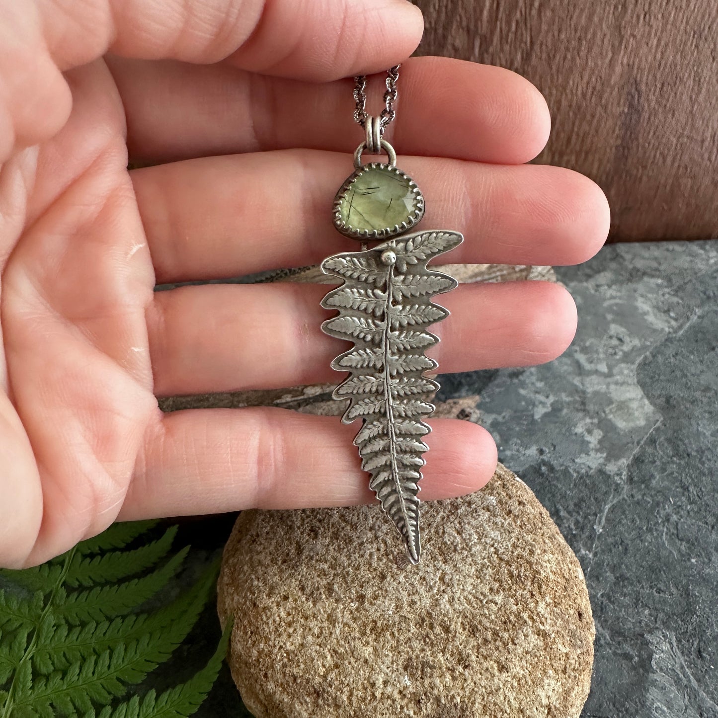 Woodland Fern Necklace with Prehnite