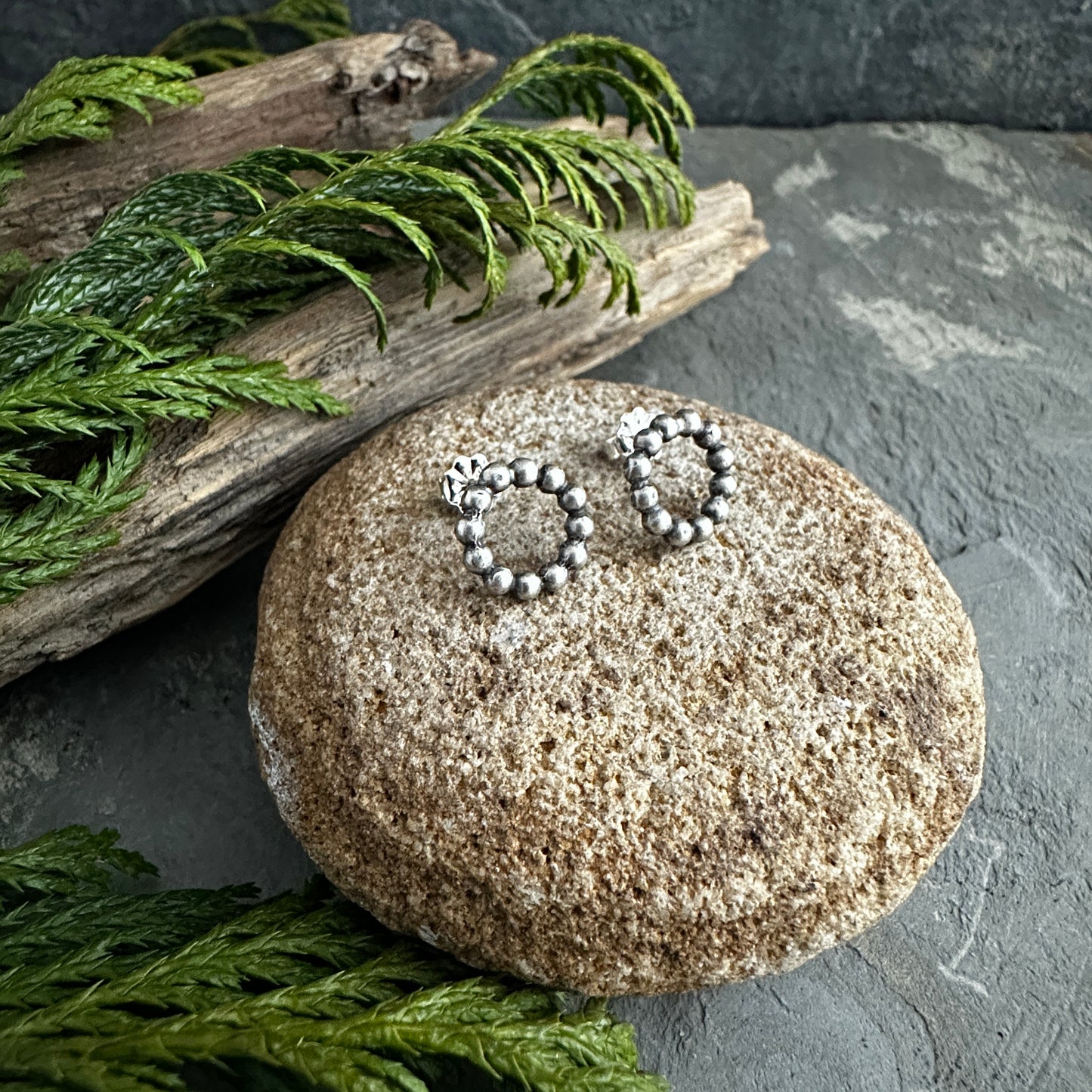 Sterling Silver Bead Wire Circle Post Earrings