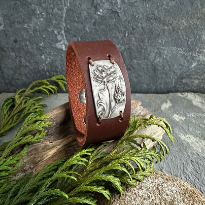 Queen Anne’s Lace Floral Leather Cuff Bracelet