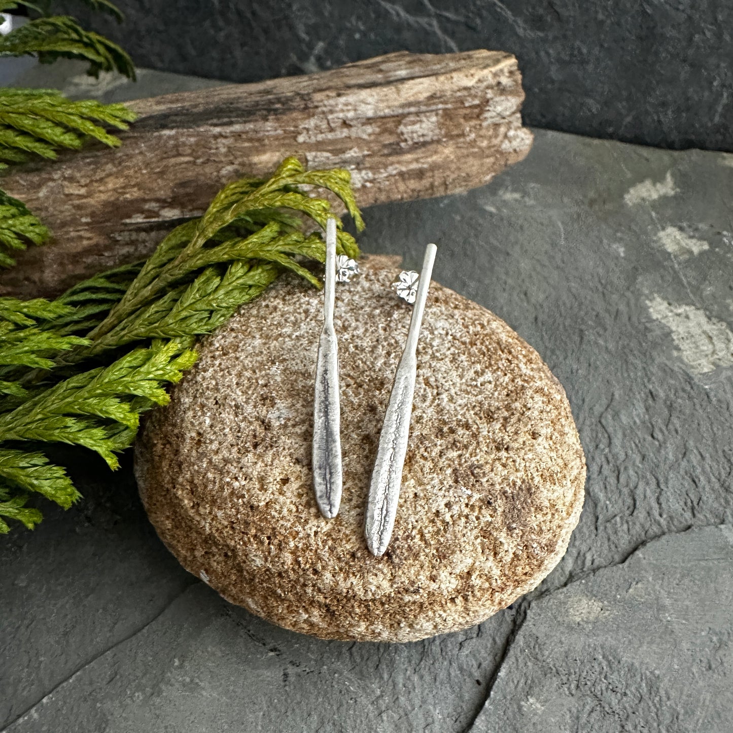 Sterling Silver Rosemary Leaves Long Post Earrings