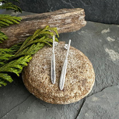 Sterling Silver Rosemary Leaves Long Post Earrings