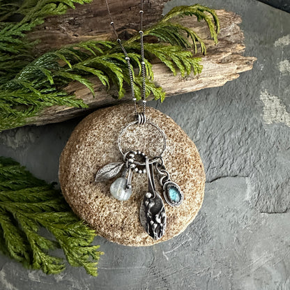 Moss Spores Charm Necklace with Kyanite