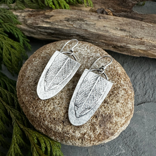 Sterling Silver Sage Leaf Shield Earrings