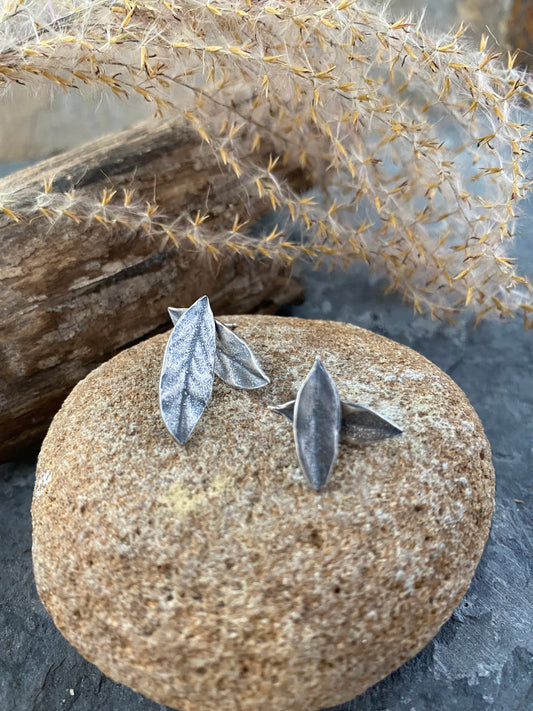 Sterling Silver Autumn Olive Leaves Post Earrings