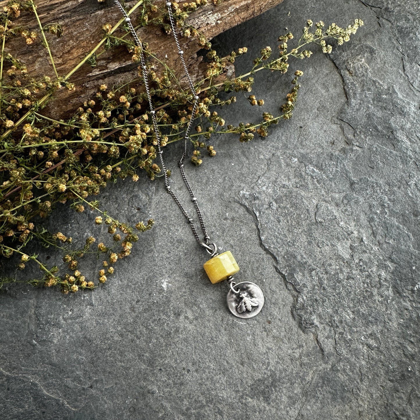 Honey Bee Necklace with Yellow Opal