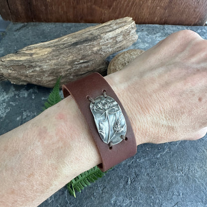 Queen Anne’s Lace Floral Leather Cuff Bracelet