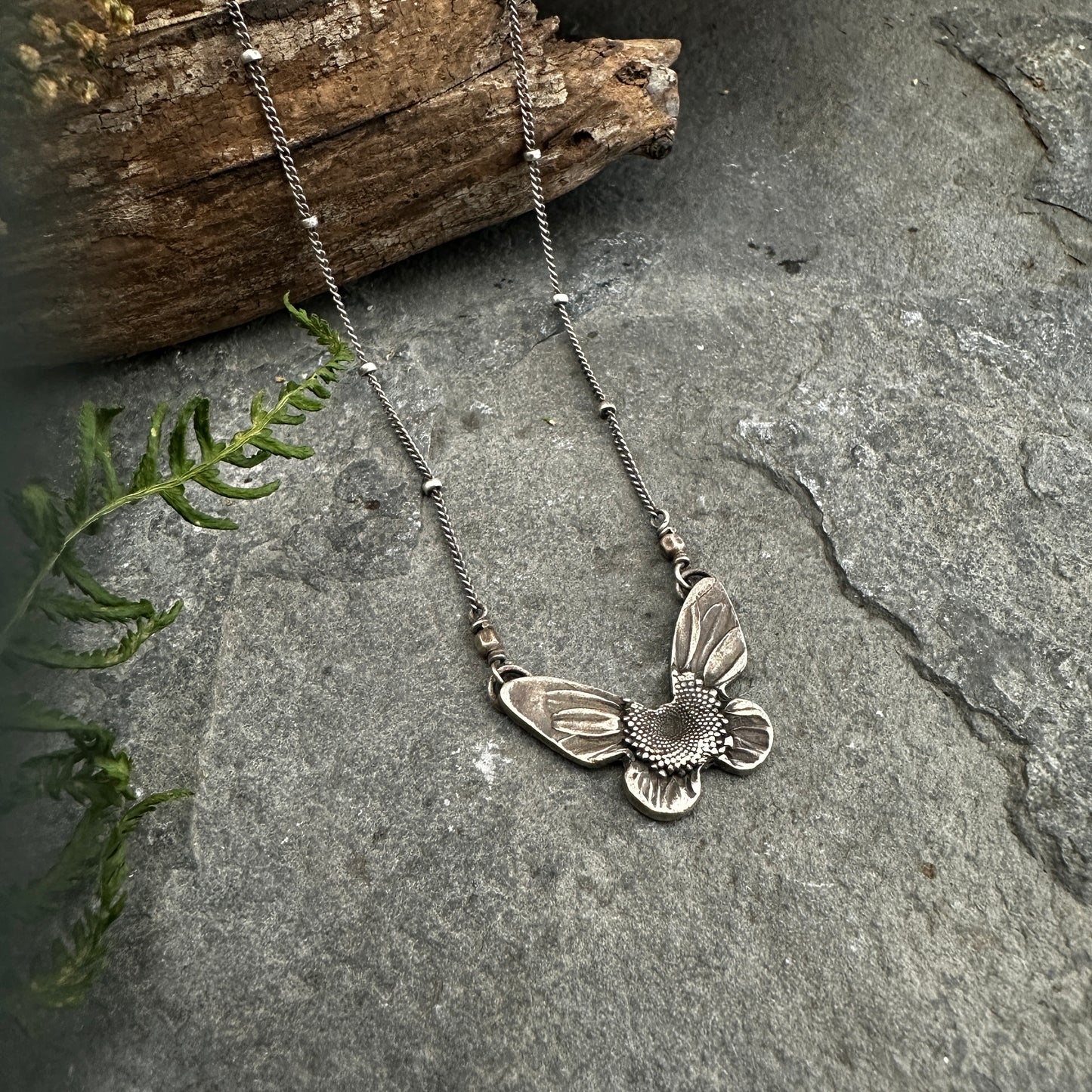 Sterling Silver Daisy Butterfly Necklace