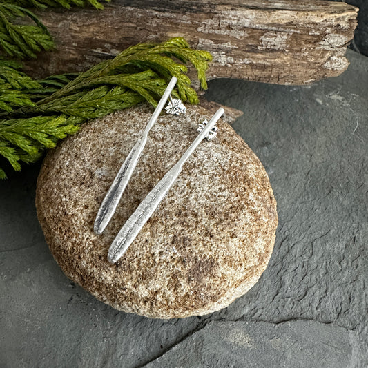 Sterling Silver Rosemary Leaves Long Post Earrings