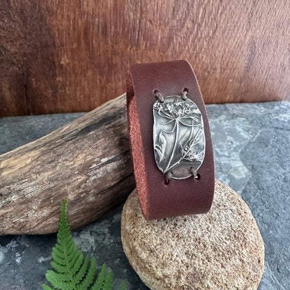 Queen Anne’s Lace Floral Leather Cuff Bracelet
