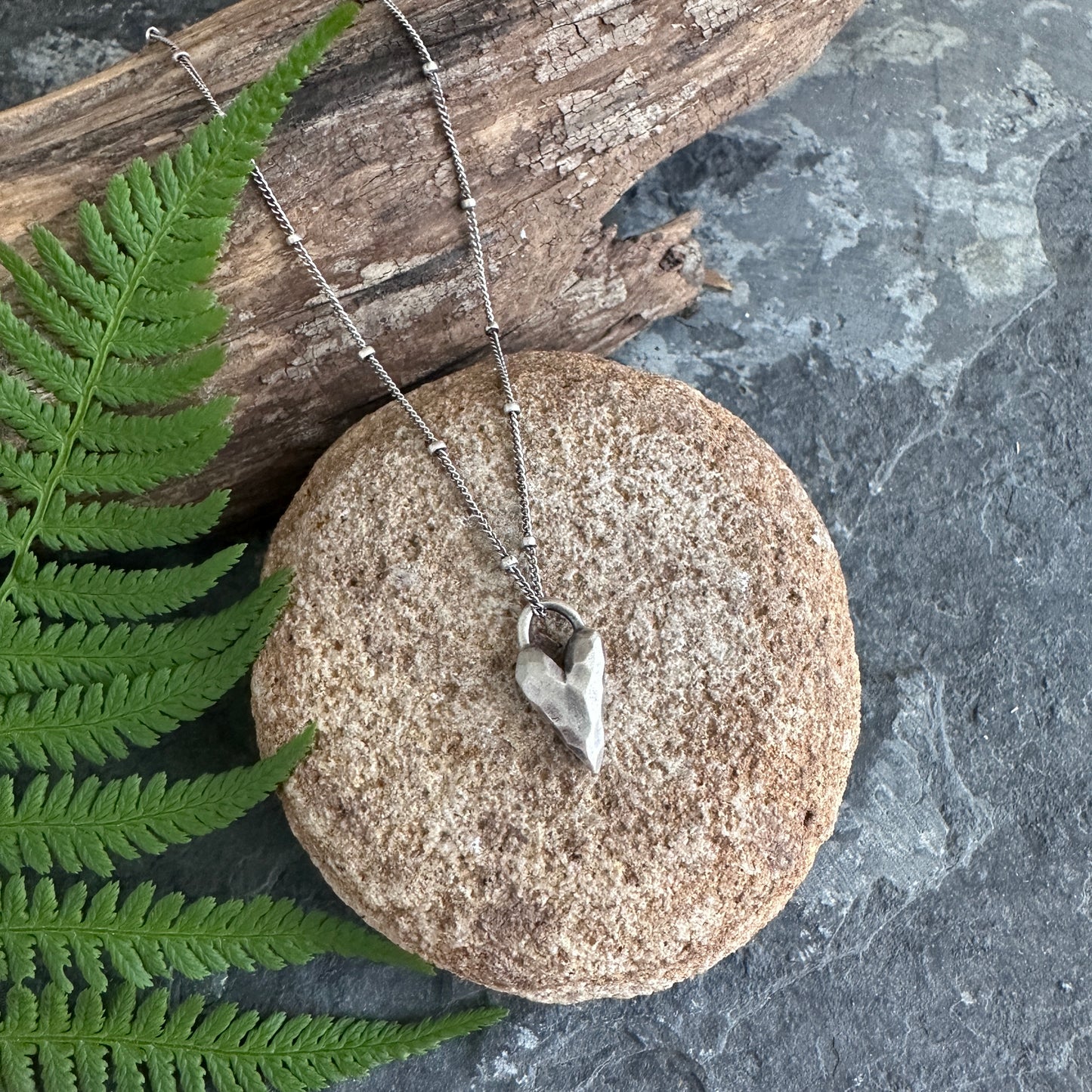Sterling Silver Carved Heart Necklace | Hand-Carved Oxidized Heart Pendant