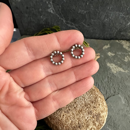 Sterling Silver Bead Wire Circle Post Earrings