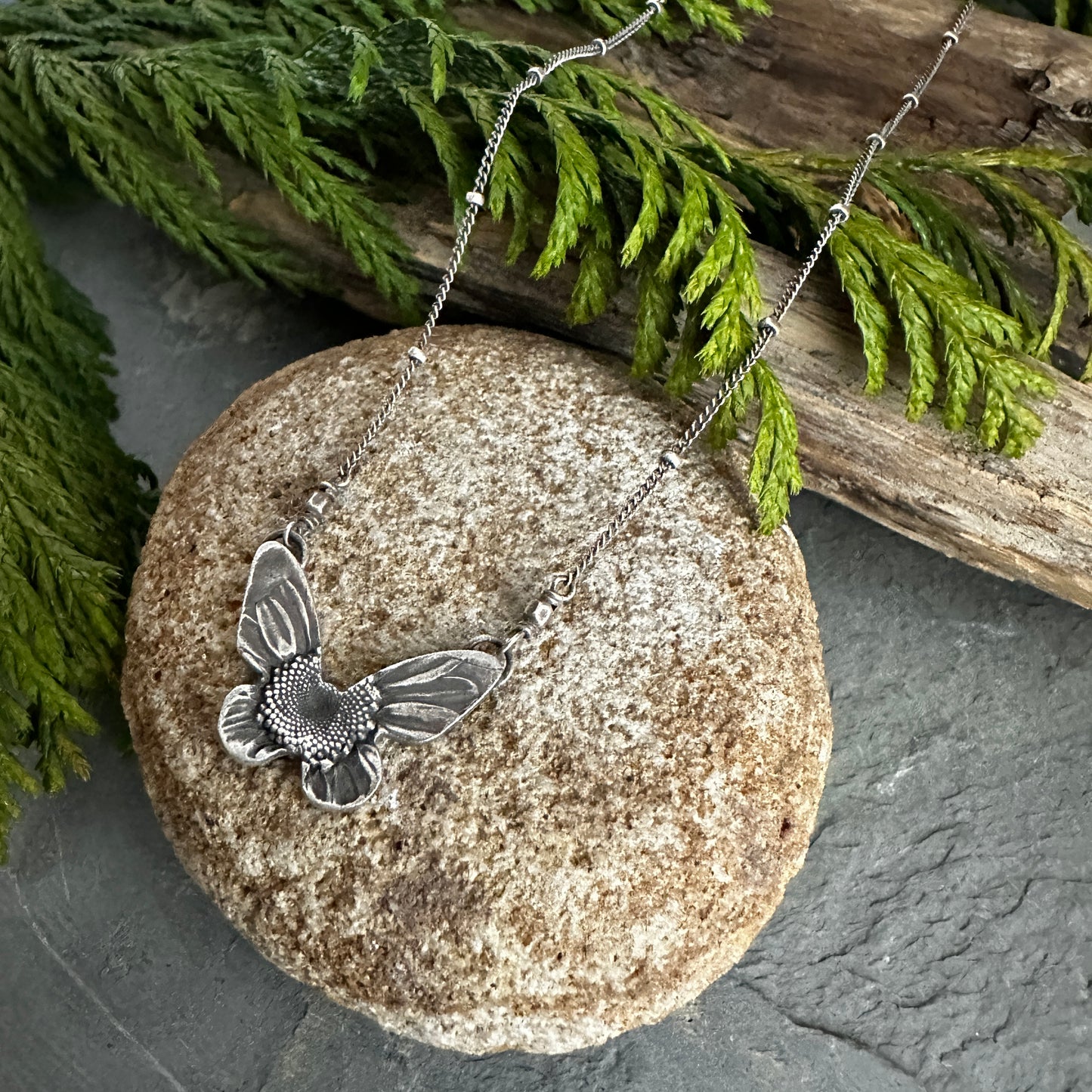 Sterling Silver Daisy Butterfly Necklace