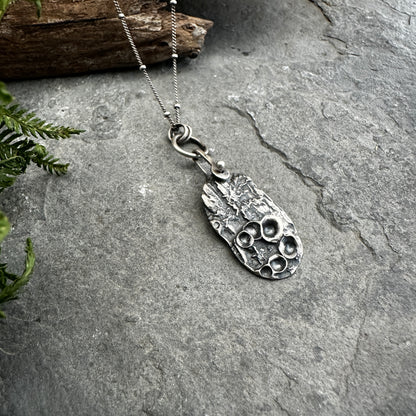 Sterling Silver Cup Lichen on Bark Necklace