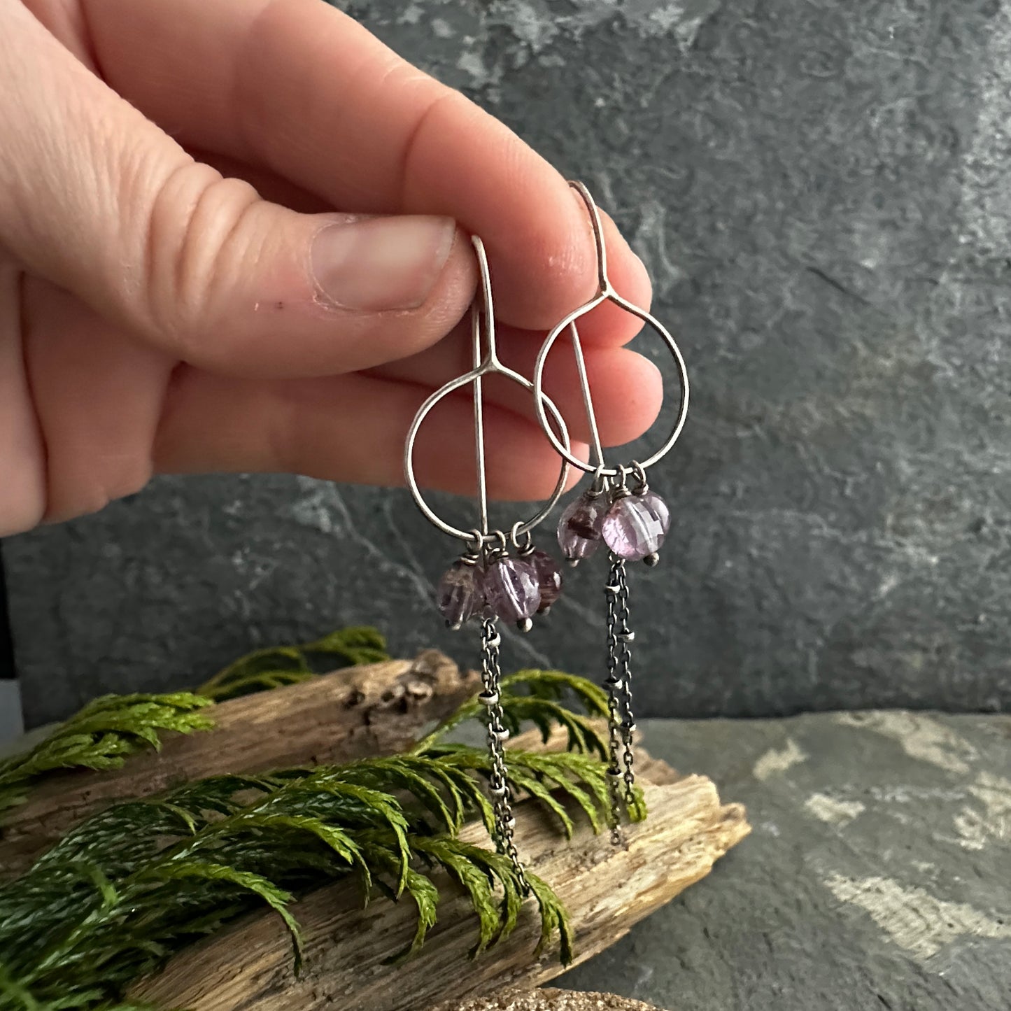 Purple Phantom Quartz and Sterling Silver earrings