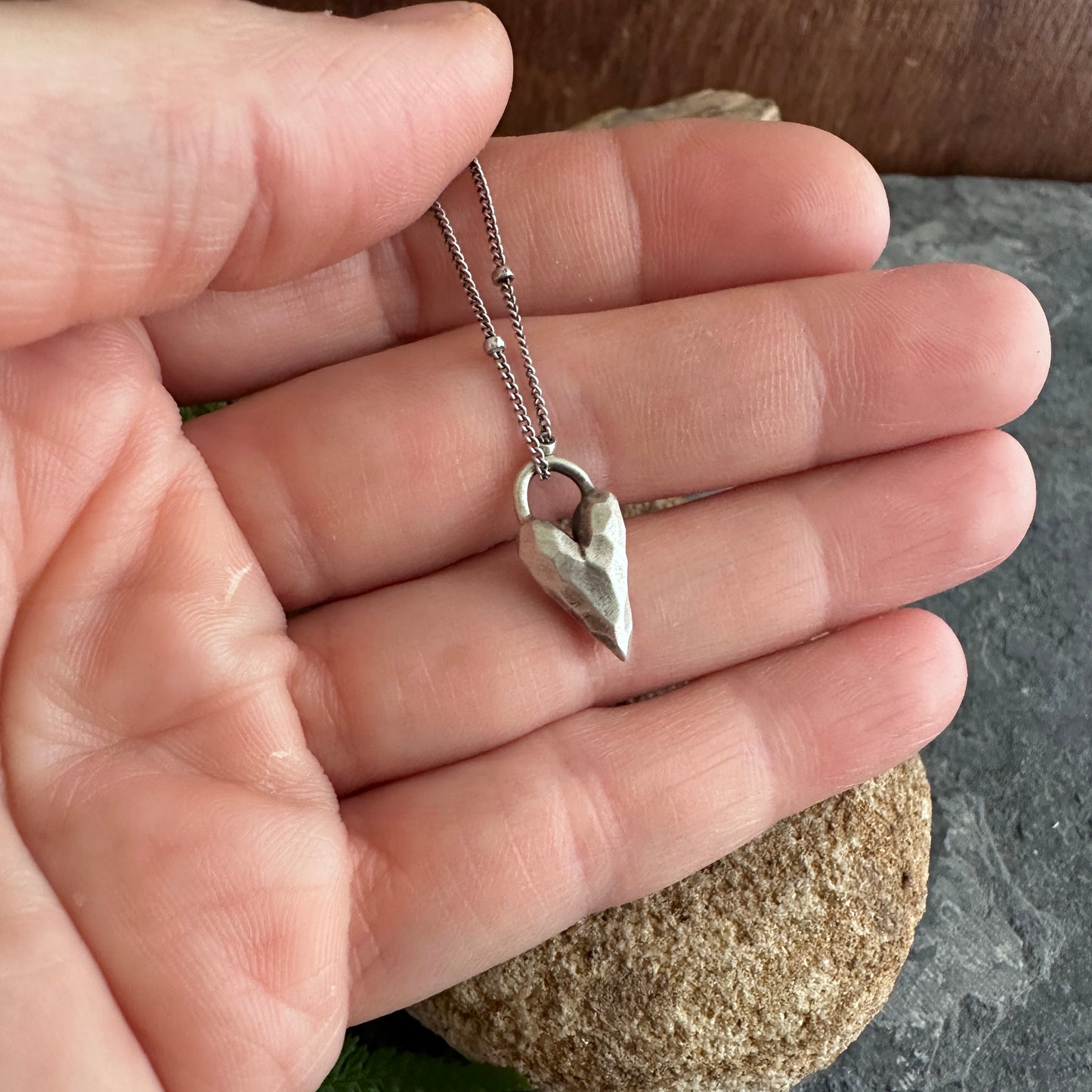 Sterling Silver Carved Heart Necklace | Hand-Carved Oxidized Heart Pendant