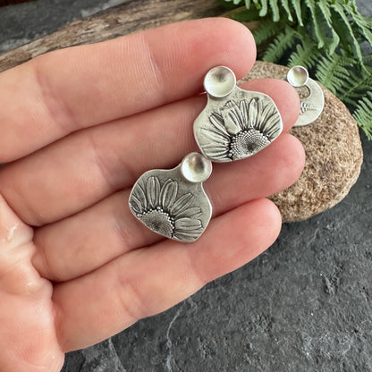Small Botanical Ear Jacket Earrings with Cup Lichen Studs