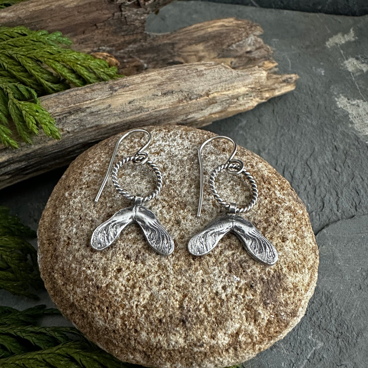 Sterling Silver Maple Seed Earrings