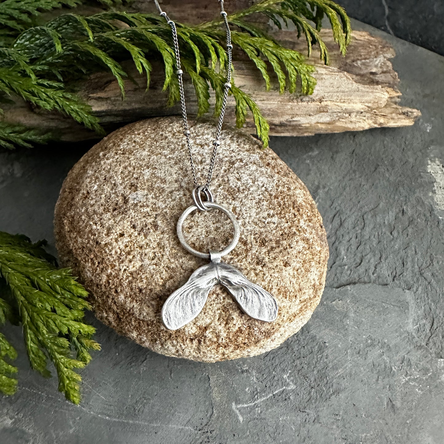 Sterling Silver Maple Seed Necklace