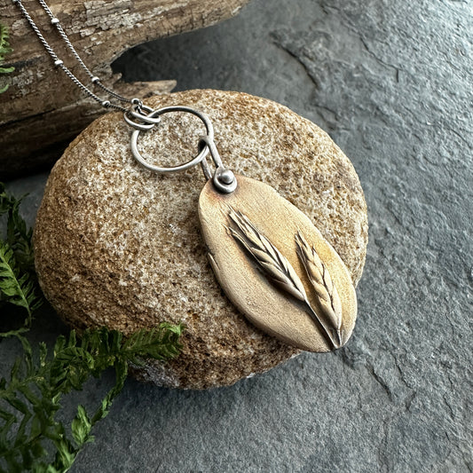 Bronze Orchard Grass on Sterling Silver Chain