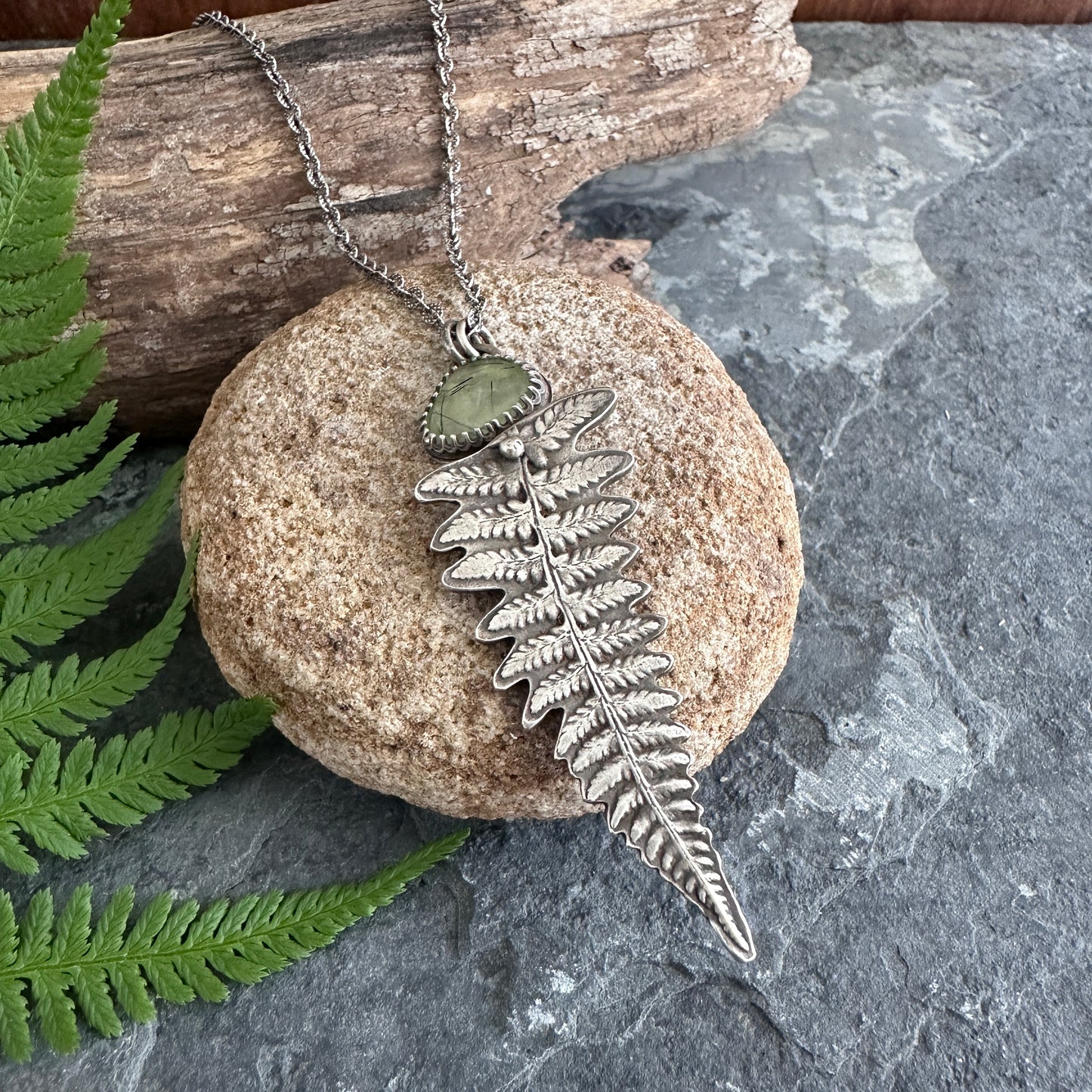Woodland Fern Necklace with Prehnite