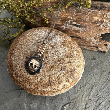 Memento Mori Bronze Skull and Blackened Sterling Silver