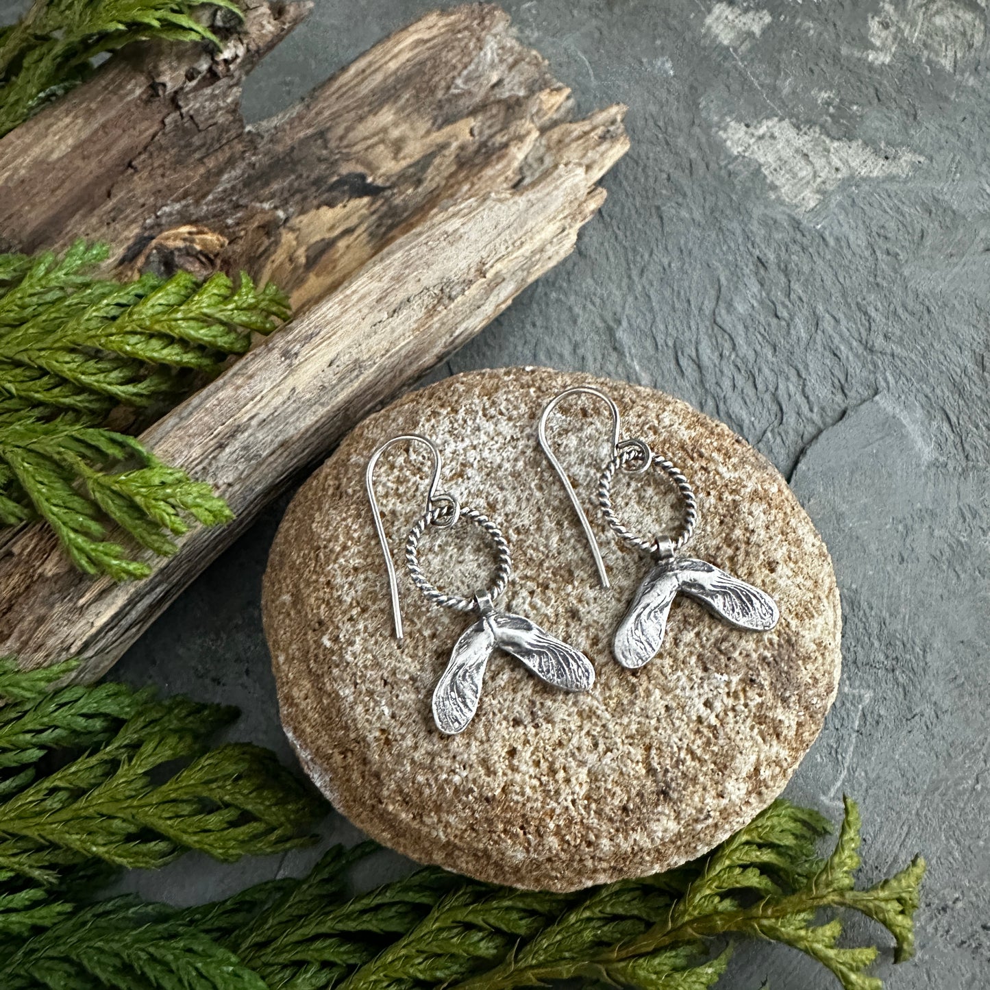 Sterling Silver Maple Seed Earrings